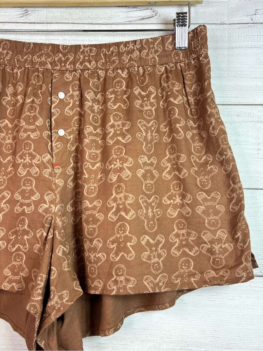 Aerie Women’s Gingerbread Print Boxer Pajama Shorts Elastic Waist Size L Holiday - Picture 6 of 11